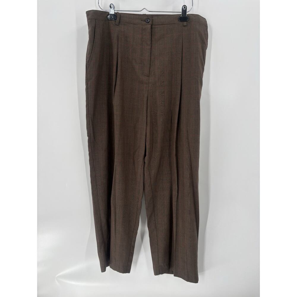 Chadwicks Pants Womens 20W Brown Plaid Pleated High Rise Slacks Polyester 80s